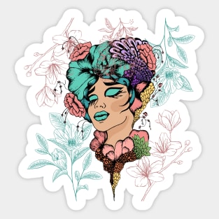 Aesthetic Summer Flower Girl | Pretty Floral Woman Art | Botanical Nature Theme | Floral Designs | Summer Gifts | Gifts for Nature Lovers Sticker